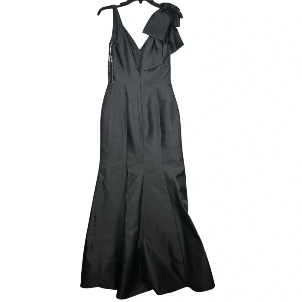 Alfred Sung Black Bow Sleeveless Satin Twill Trumpet Formal Gown Sz 2 $269 D863 - Picture 4 of 10